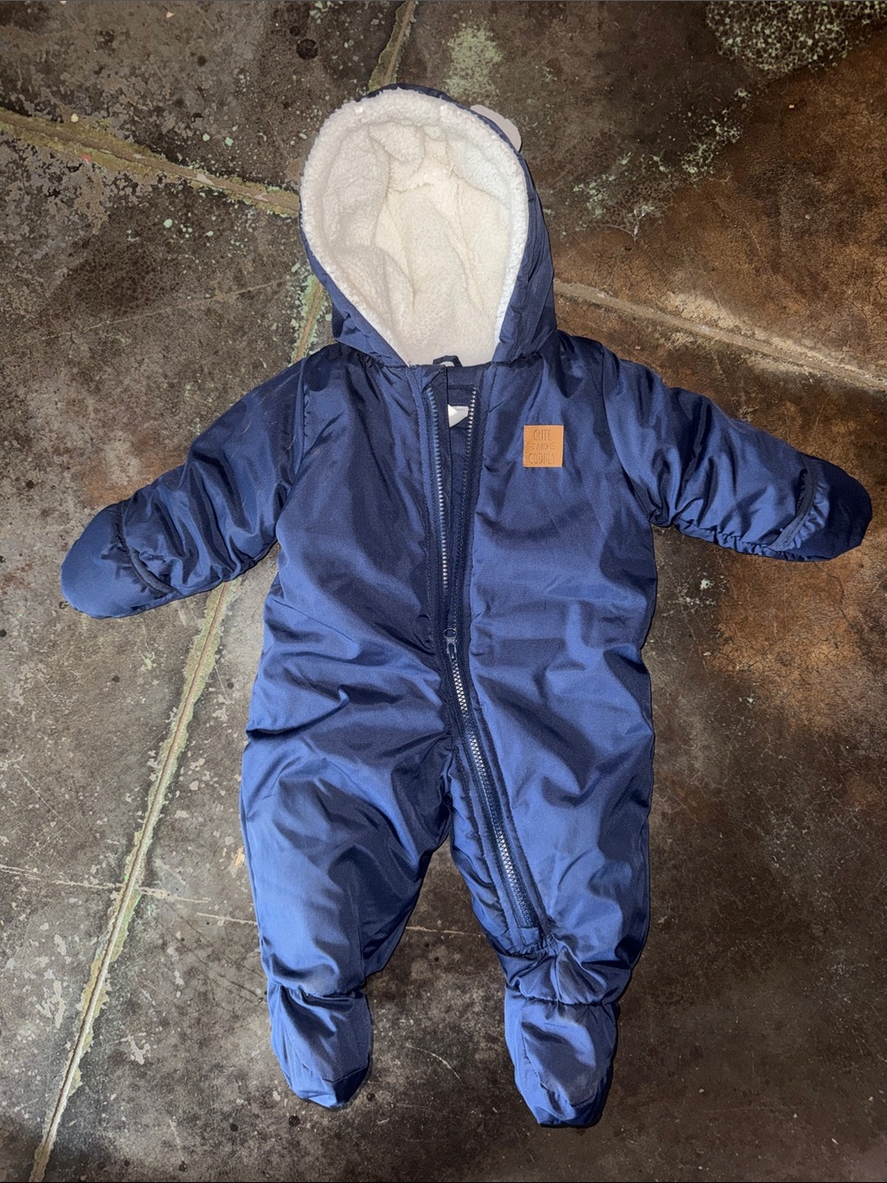Navy Hooded Baby One-Piece Footie Snowsuit